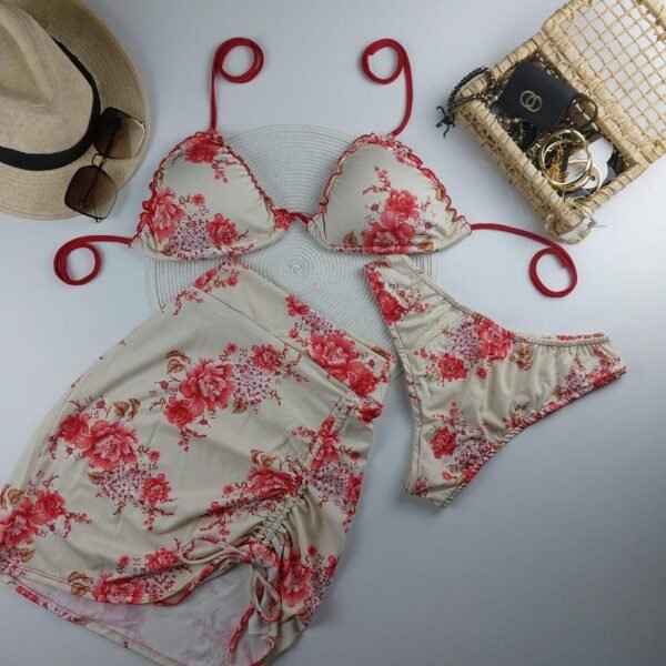 Branco com flores vermelhas